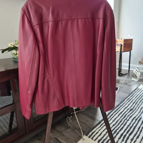 Casual Corner ANNEX XL Burgundy Genuine Leather Jacket VTG 90s Y2K Zip Front - Picture 2 of 9